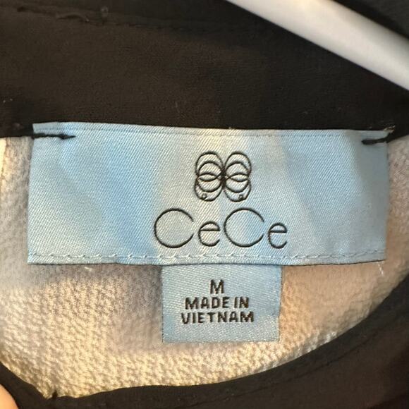 CeCe Women's White Flowy Black-Tie Collared Blouse with Bell Sleeves Medium - Picture 3 of 7